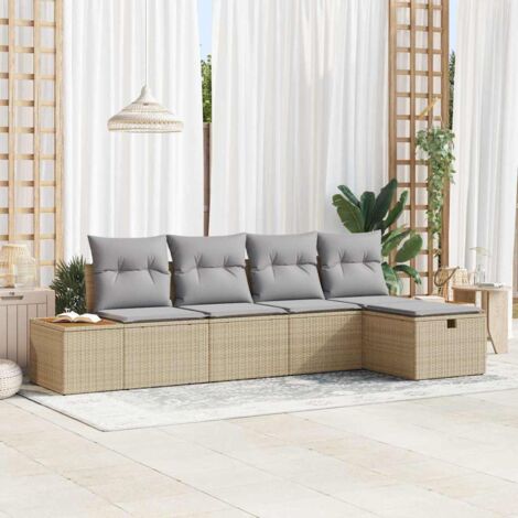 Conjunto de sofá de jardín con almohada 5 pcs Beige Poliratán (1/5)