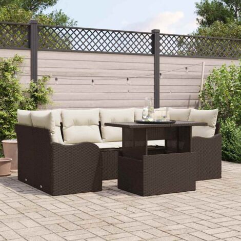 Conjunto de sofá de jardín con cojín 7 pcs Marrón Poliratán (1/5)