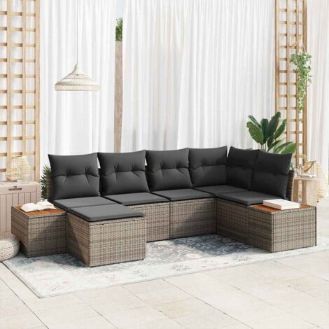 Conjunto de sofá de jardín con cojín 6 pcs Gris ratán sintético