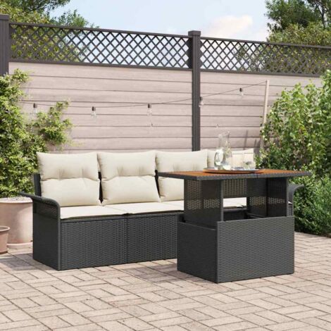 Conjunto de sofá de jardín 5 pcs Negro Poliratán (1/5)