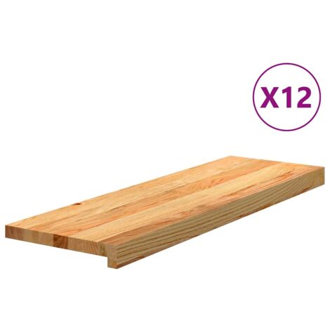 Peldaños de escalera 12 uds madera maciza roble marrón claro