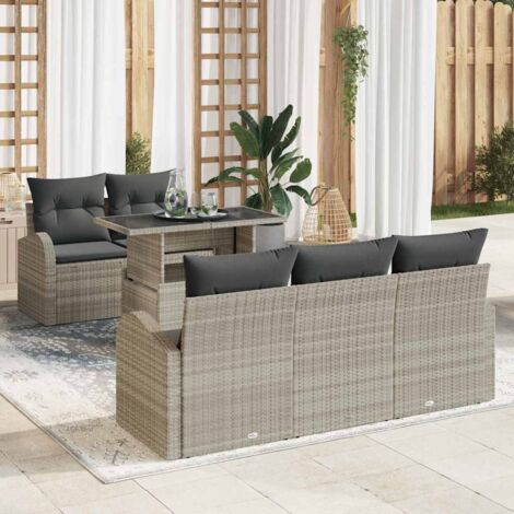 Conjunto de sofá de jardín 6 pcs Gris claro ratán sintético (1/5)