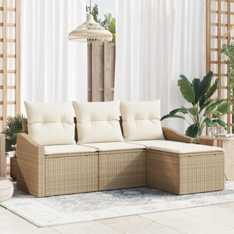 Juego de Sofá con cojín 4 pcs Beige y Crema ratán sintético (1/5)