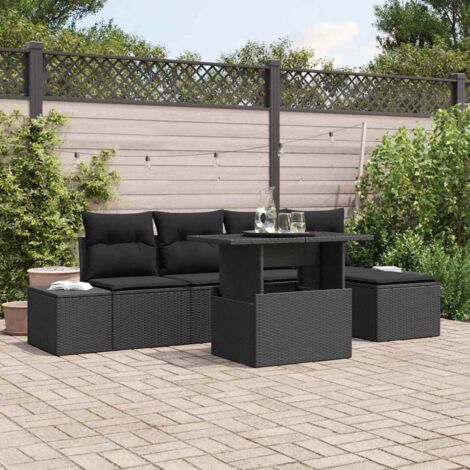 Conjunto de sofá de jardín 6 pcs Negro Poliratán (1/5)