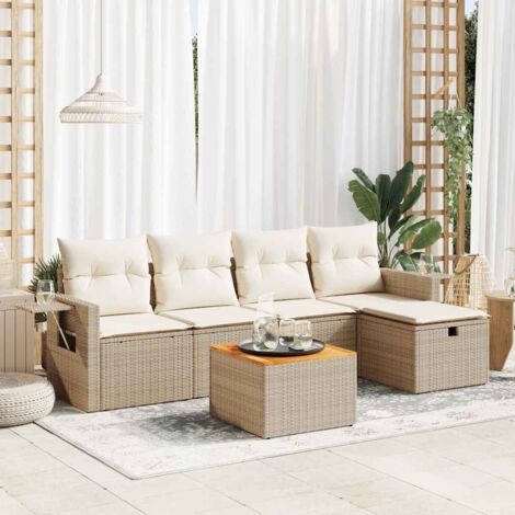 Juego de sofás jardín con cojines 6 pzas ratán sintético beige (1/5)