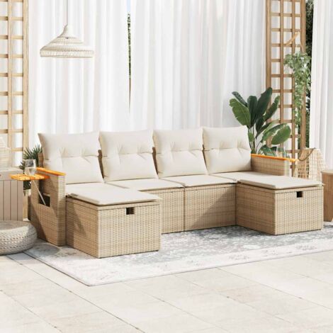 Juego de sofás jardín con cojines 6 pzas ratán sintético beige (1/5)