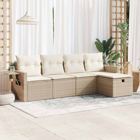 Juego de sofás jardín con cojines 5 pzas ratán sintético beige (1/5)