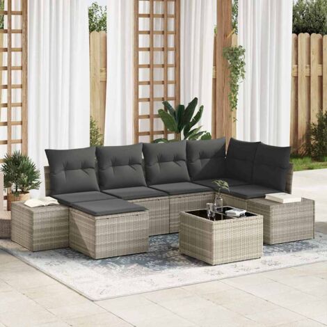 Conjunto de sofá de jardín 7 pcs Gris Claro ratán sintético