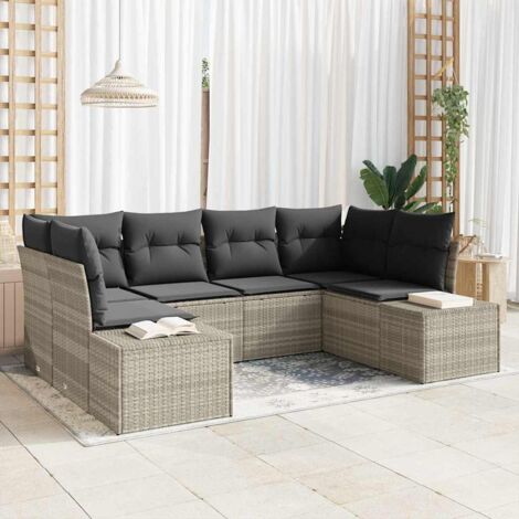 Conjunto de sofá de jardín 6 pcs Gris Claro ratán sintético (1/5)