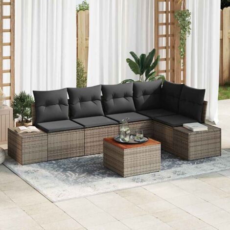 Conjunto de sofá de jardín con cojín 6 pcs Gris Poliratán (1/5)