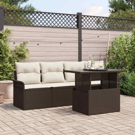 Conjunto de sofá de jardín con cojín 5 pcs Marrón Poliratán (1/5)