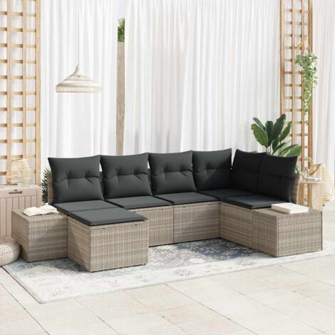 Conjunto de sofá de jardín 6 pcs Gris Claro ratán sintético