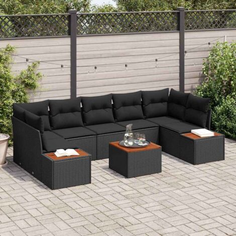Conjunto de sofá de jardín con cojín 8 pcs Negro Poliratán (1/5)