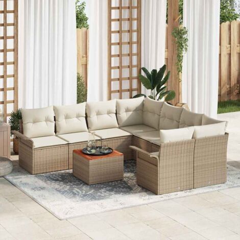 Conjunto de sofá de jardín 9 pcs Beige Poliratán (1/5)