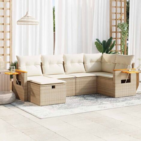 Juego de sofás jardín con cojines 6 pzas ratán sintético beige (1/5)