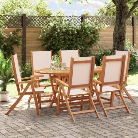 Juego comedor de jardín 7 pzas madera maciza acacia y textileno
