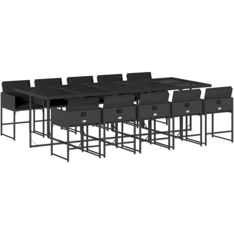 Set de comedor jardín 11 pzas con cojines ratán sintético negro