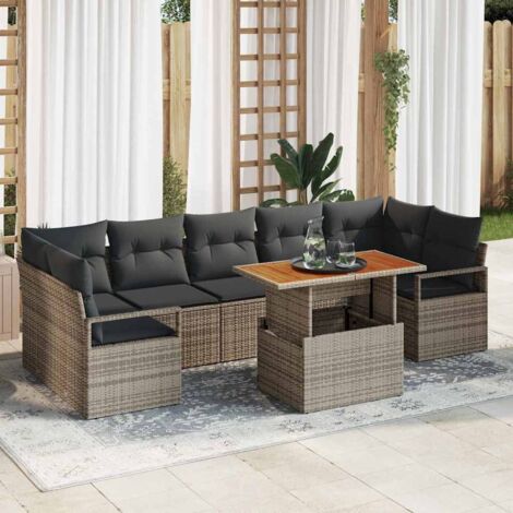 Conjunto de sofá de jardín 8 pcs Gris Poliratán (1/5)