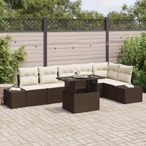 Conjunto de sofá de jardín 7 pcs Marrón Poliratán (1/5)