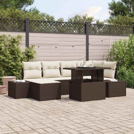 Conjunto de sofá de jardín 7 pcs Marrón Poliratán (1/5)