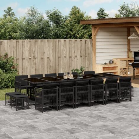 Set de muebles jardín 17 pzas con cojines ratán sintético negro (1/5)