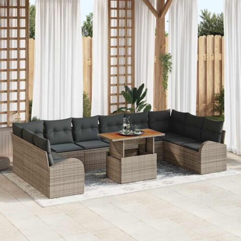 Conjunto de sofá de jardín 11 pcs Gris Poliratán (1/5)
