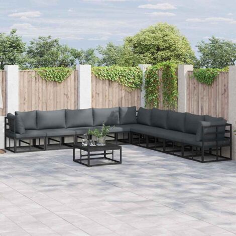 Conjunto de sofá de jardín con cojín 10 pcs Negro Aluminio (1/5)