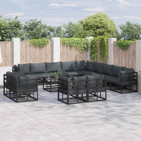 Conjunto de sofá de jardín con cojín 14 pcs Negro Aluminio (1/5)
