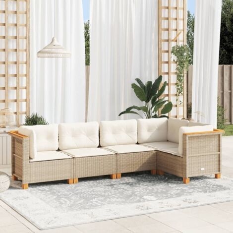 Juego de sofás jardín con cojines 5 pzas ratán sintético beige (1/5)