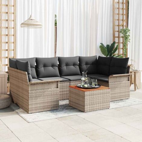 Conjunto de sofá de jardín 7 pcs Gris Poliratán (1/5)