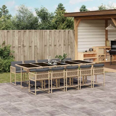 Set comedor de jardín 11 pzas con cojines ratán sintético beige