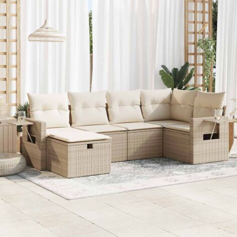 Juego de sofás jardín con cojines 6 pzas ratán sintético beige (1/5)