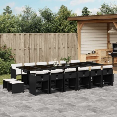 Set de muebles jardín 17 pzas con cojines ratán sintético negro (1/5)