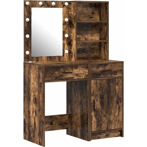 Conjunto de Mesa de Tocador con cajón 2 pcs Roble ahumado
