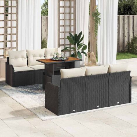 Conjunto de sofá de jardín 7 pcs Negro Poliratán (1/5)