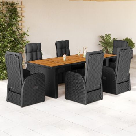 Set de comedor de jardín 7 pzas y cojines ratán sintético negro (1/5)