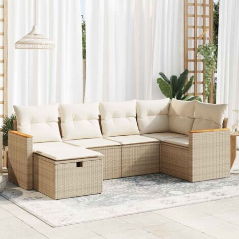 Juego de sofás jardín con cojines 6 pzas ratán sintético beige (1/5)