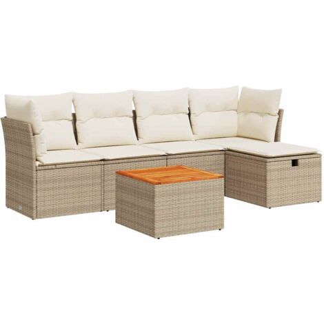 Juego de sofás jardín con cojines 6 pzas ratán sintético beige (1/5)