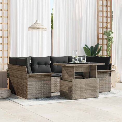 Conjunto de sofá de jardín con cojín 7 pcs Gris Poliratán (1/5)