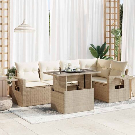 Juego de sofás jardín con cojines 6 pzas ratán sintético beige (1/5)