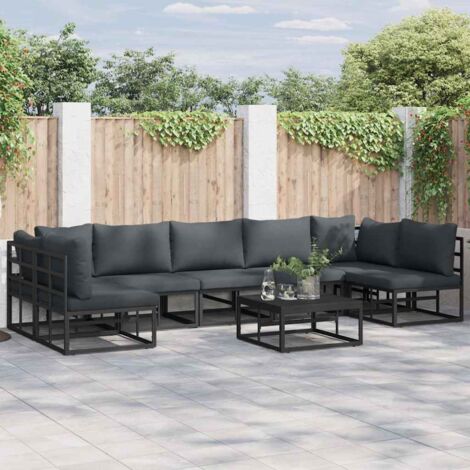 Conjunto de sofá de jardín con cojín 7 pcs Negro Aluminio (1/5)