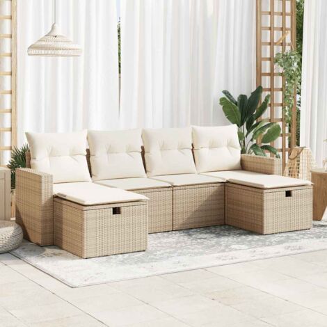 Juego de sofás jardín con cojines 6 pzas ratán sintético beige (1/5)