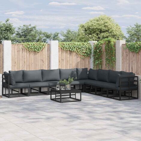 Conjunto de sofá de jardín con cojín 9 pcs Negro Aluminio (1/5)
