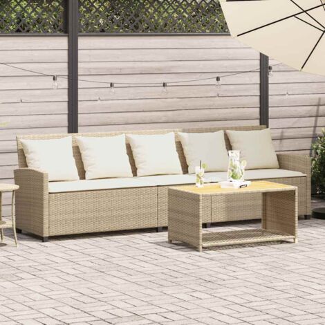 Sofá de jardín de 5 plazas con cojines ratán sintético beige (1/5)