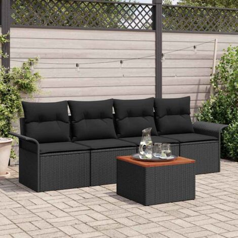 Conjunto de sofá de jardín 5 pcs Negro Poliratán (1/5)