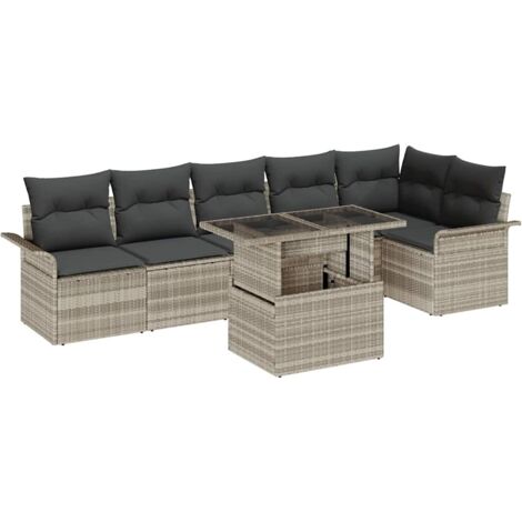 Conjunto de sofá de jardín con cojín 7 pcs Gris Claro Poliratán (1/5)