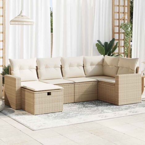 Juego de sofás jardín con cojines 6 pzas ratán sintético beige (1/5)