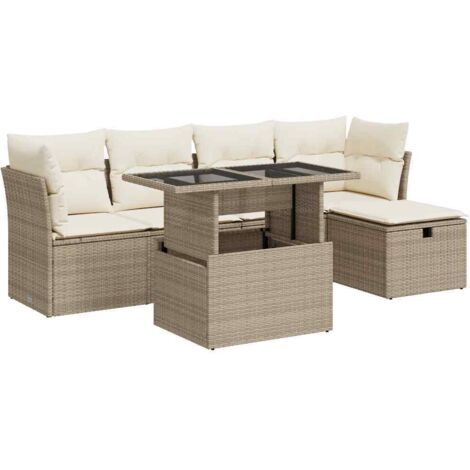 Juego de sofás jardín con cojines 6 pzas ratán sintético beige (1/5)