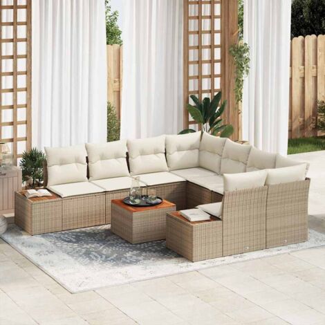 Conjunto de sofá de jardín con cojín 9 pcs Beige Poliratán (1/5)