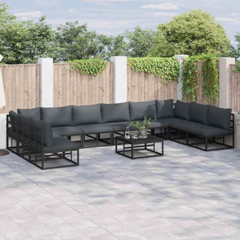 Conjunto de sofá de jardín con cojín 10 pcs Negro Aluminio (1/5)
